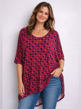 NWT LulaRoe Irma Printed Hi-Low Tunic XL Boho Retro‎ Artsy Casual Bold Color